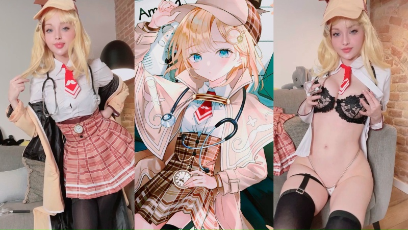 Hidori rose amelia watson cosplay doigté se masturber (hololive)